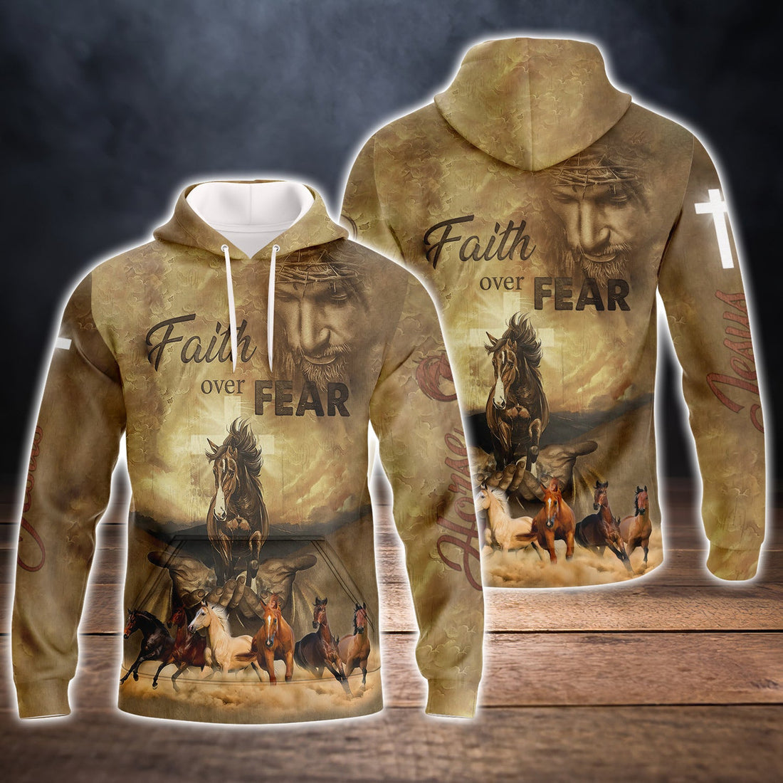 FUNSTUFFPRINT Faith Over Fear, Love Horse 3D Hoodie and Zip Hoodie