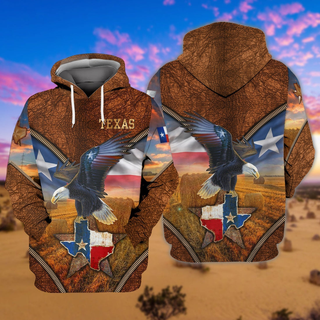FUNSTUFFPRINT Eagle Texas 3D Hoodie and Zip Hoodie