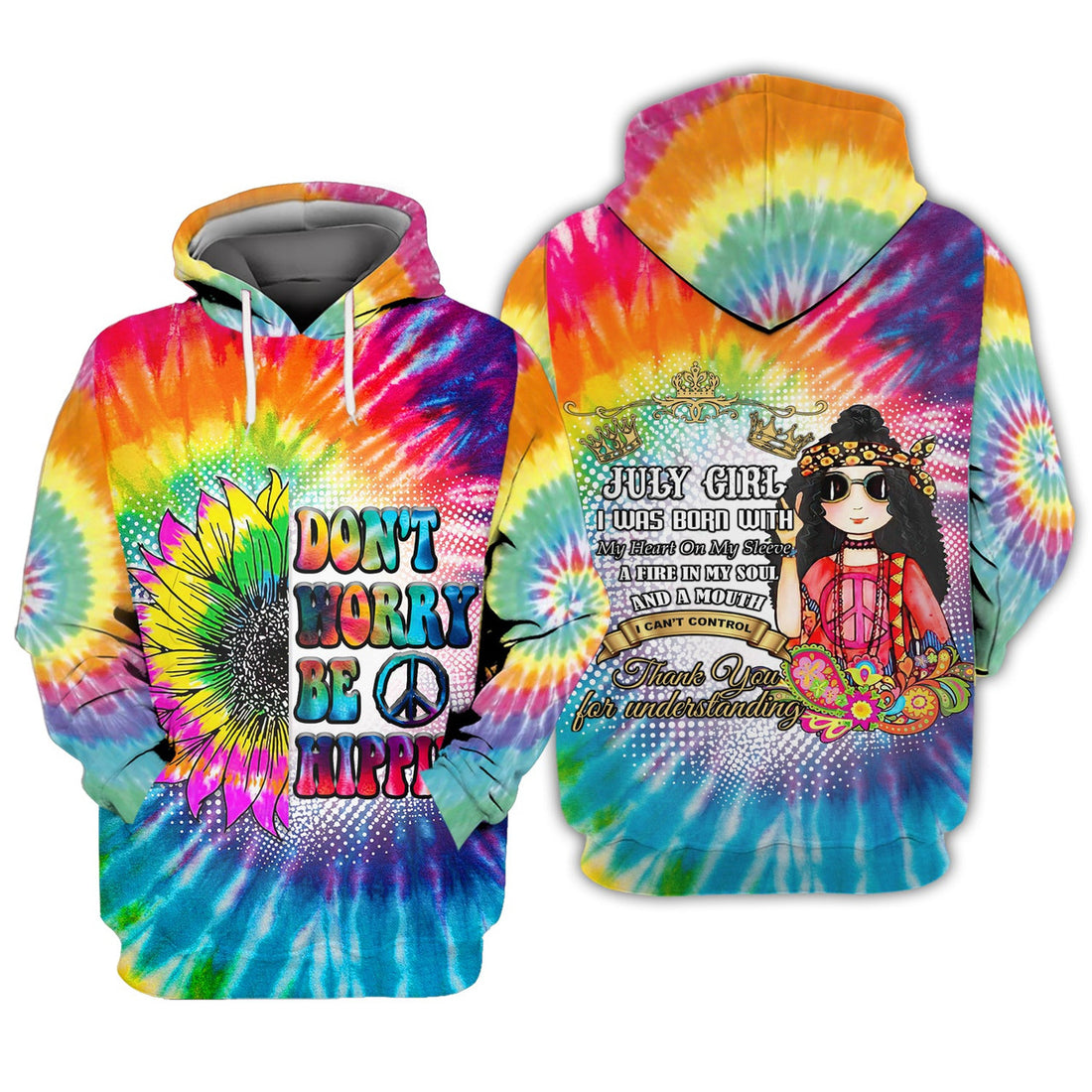 FUNSTUFFPRINT July Girl Hippie 3D Hoodie and Zip Hoodie