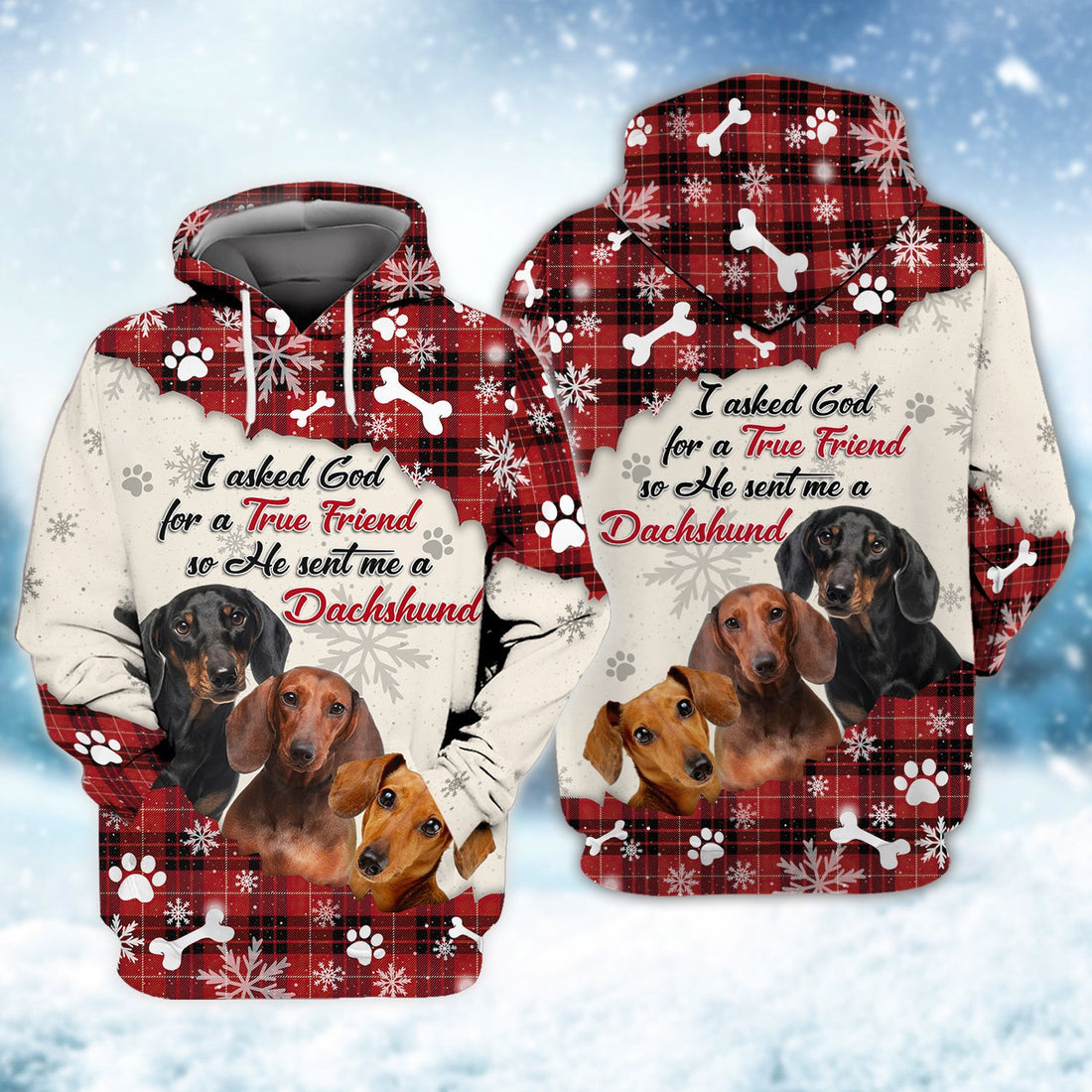 FUNSTUFFPRINT Dachshund - God Sent Me True Friend 3D Hoodie and Zip Hoodie