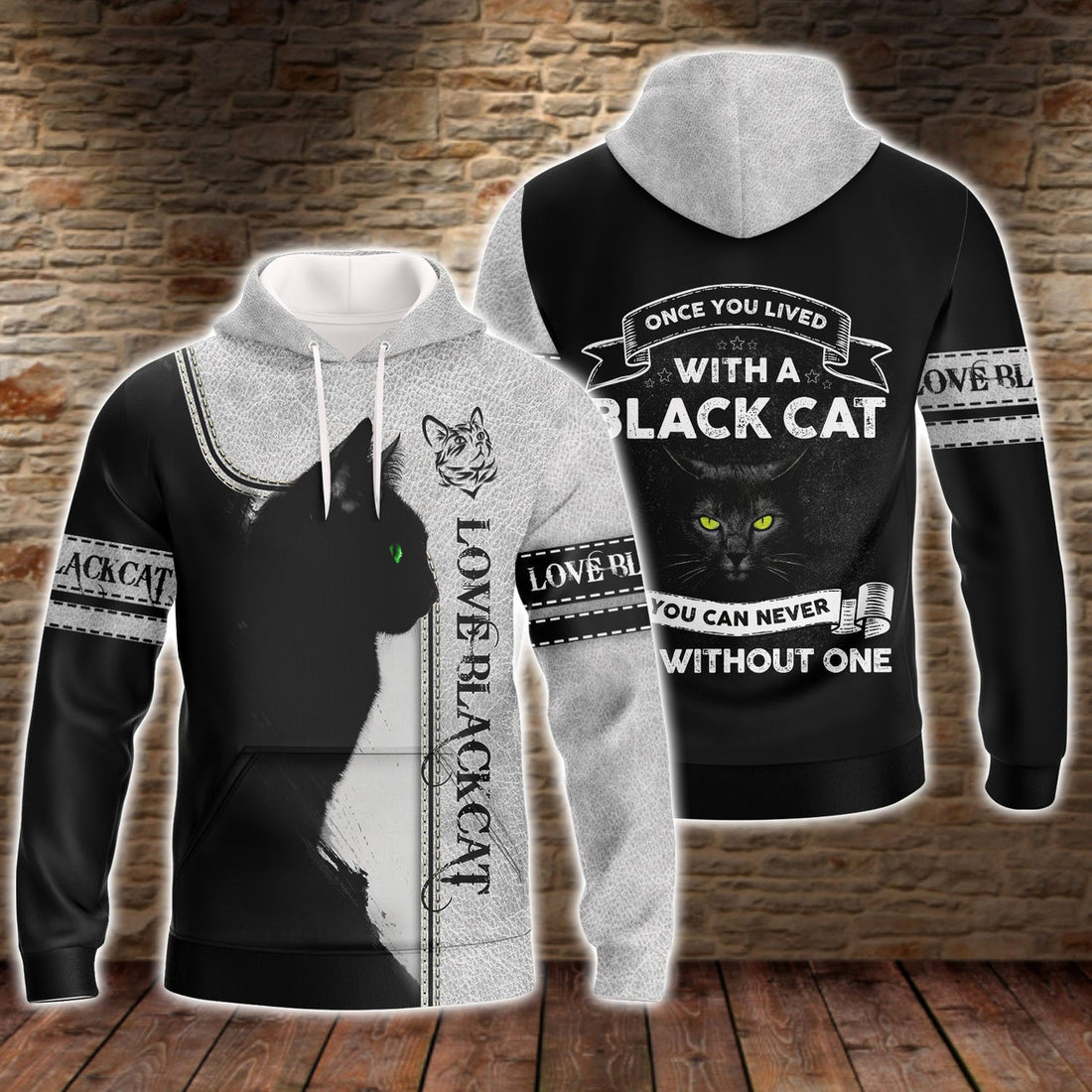FUNSTUFFPRINT Love Black Cat,For Cat Lover 3D Hoodie and Zip Hoodie