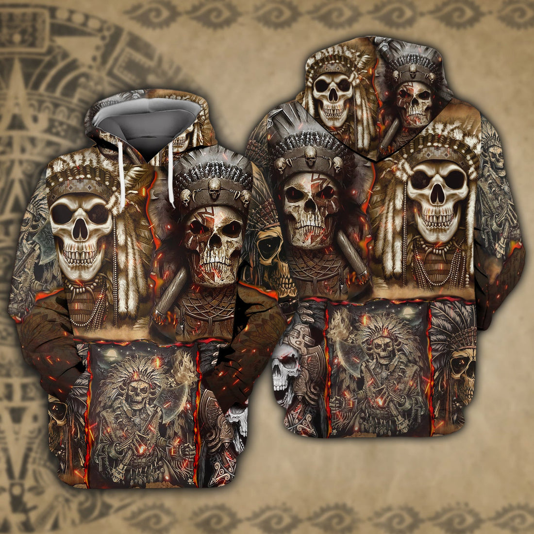 FUNSTUFFPRINT Native Skull 3D Hoodie and Zip Hoodie