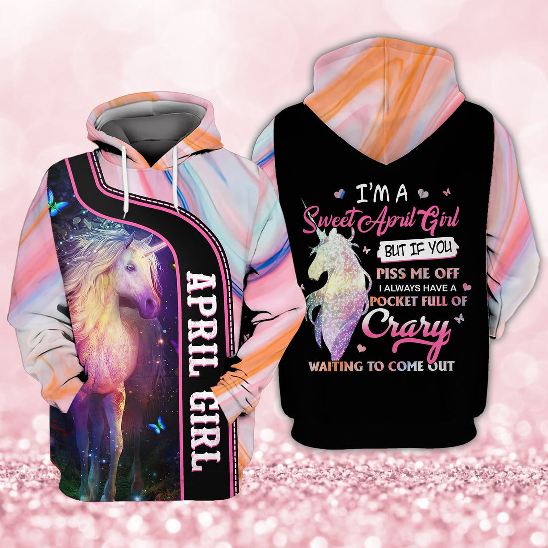 FUNSTUFFPRINT April Girl (Unicorn) - 3D Full Print 3D Hoodie and Zip Hoodie