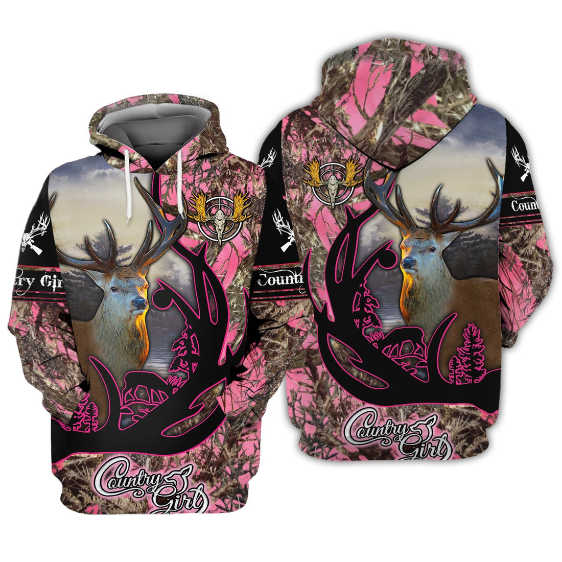 FUNSTUFFPRINT Hunting Pink Camo Country Girl 3D Hoodie and Zip Hoodie