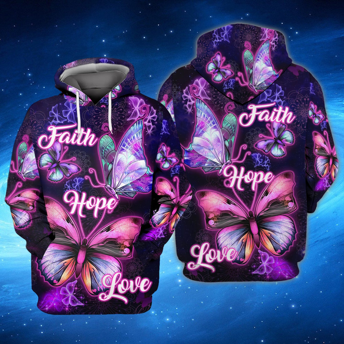 FUNSTUFFPRINT Butterfly Faith Hope Love 86 3D Hoodie and Zip Hoodie