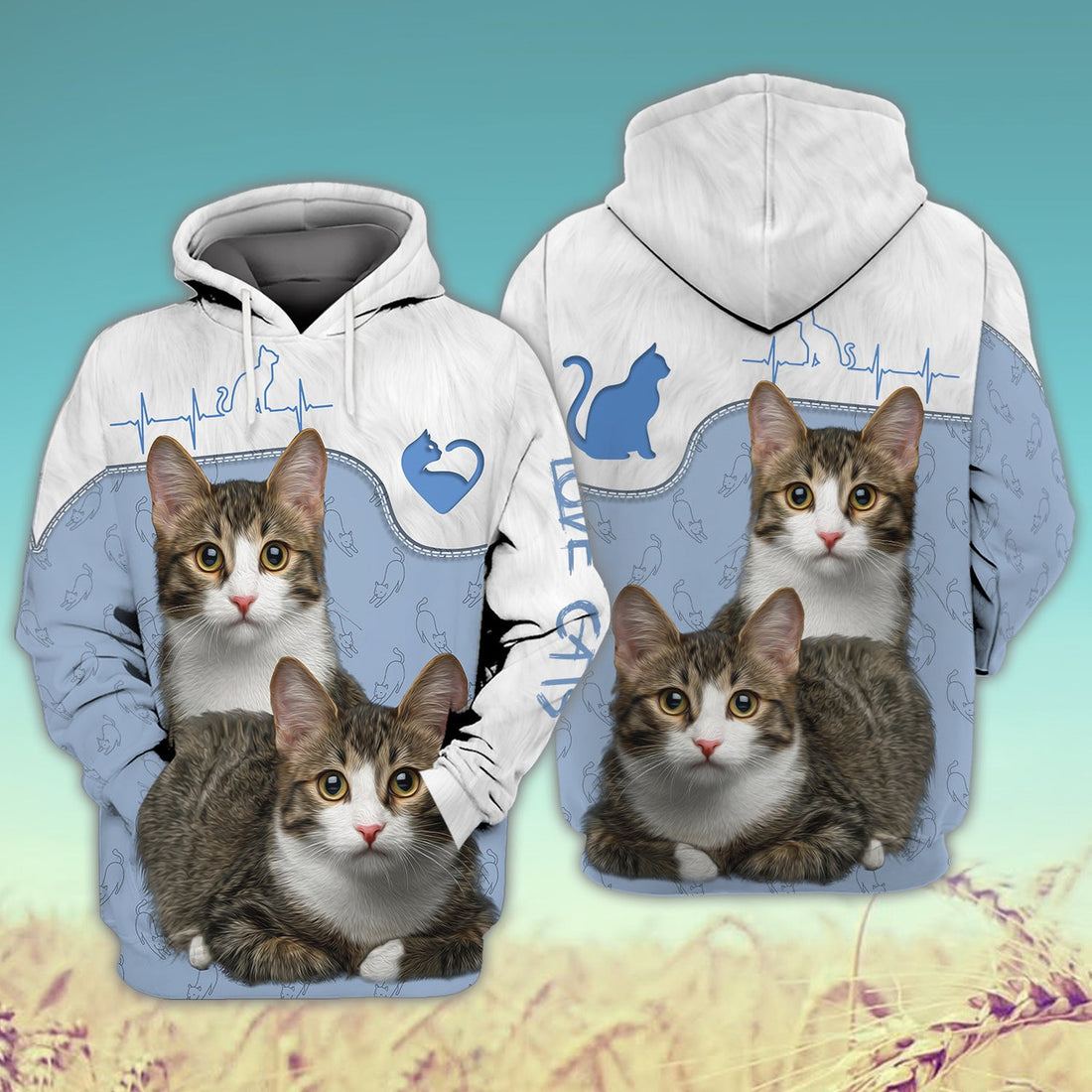 FUNSTUFFPRINT Love Cats, 3D Full Print 3D Hoodie and Zip Hoodie