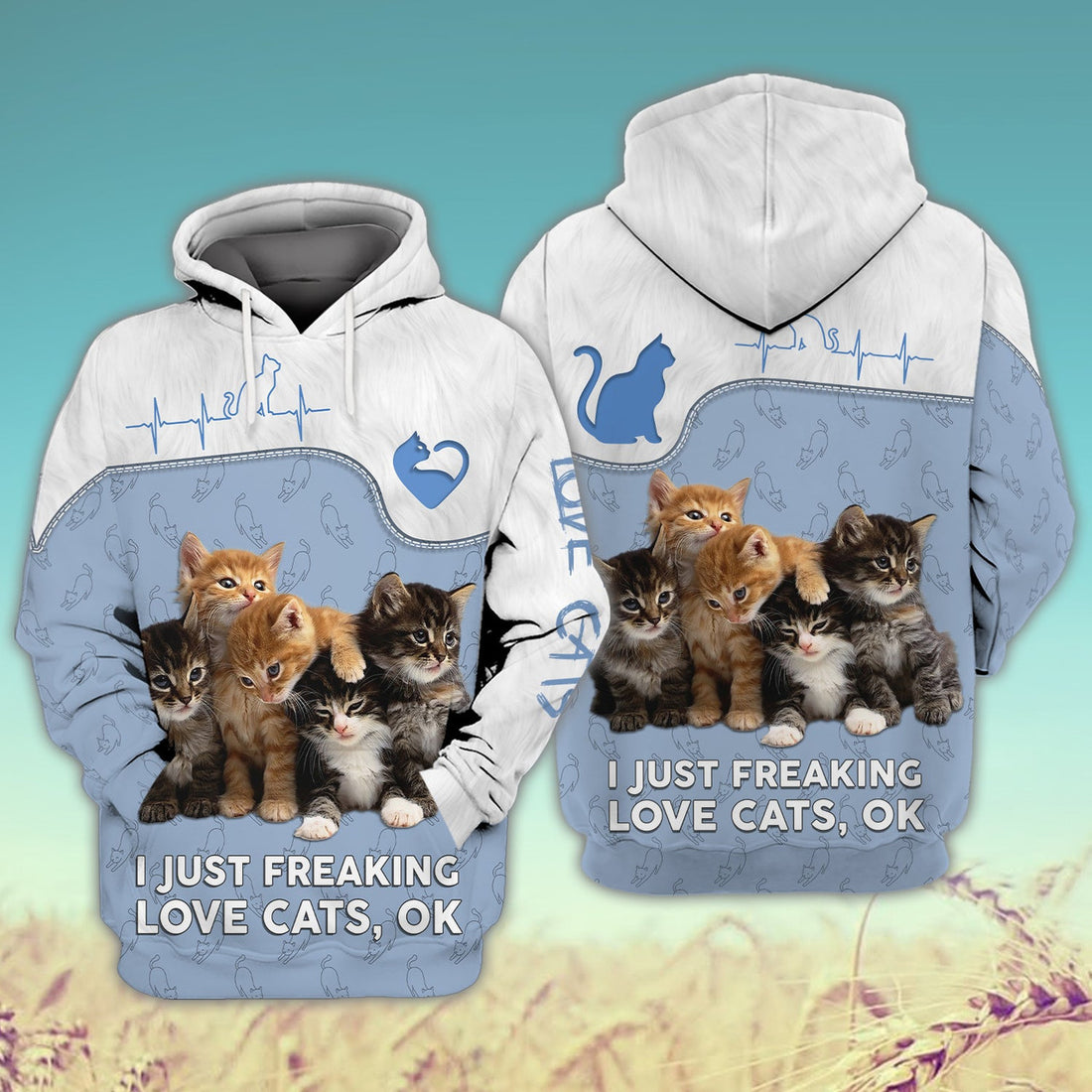 FUNSTUFFPRINT I'm Just Freaking Love Cats 3D Hoodie and Zip Hoodie
