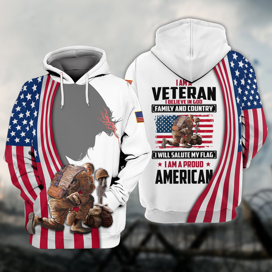 FUNSTUFFPRINT Veteran Jesus - 3D Full Print 3D Hoodie and Zip Hoodie