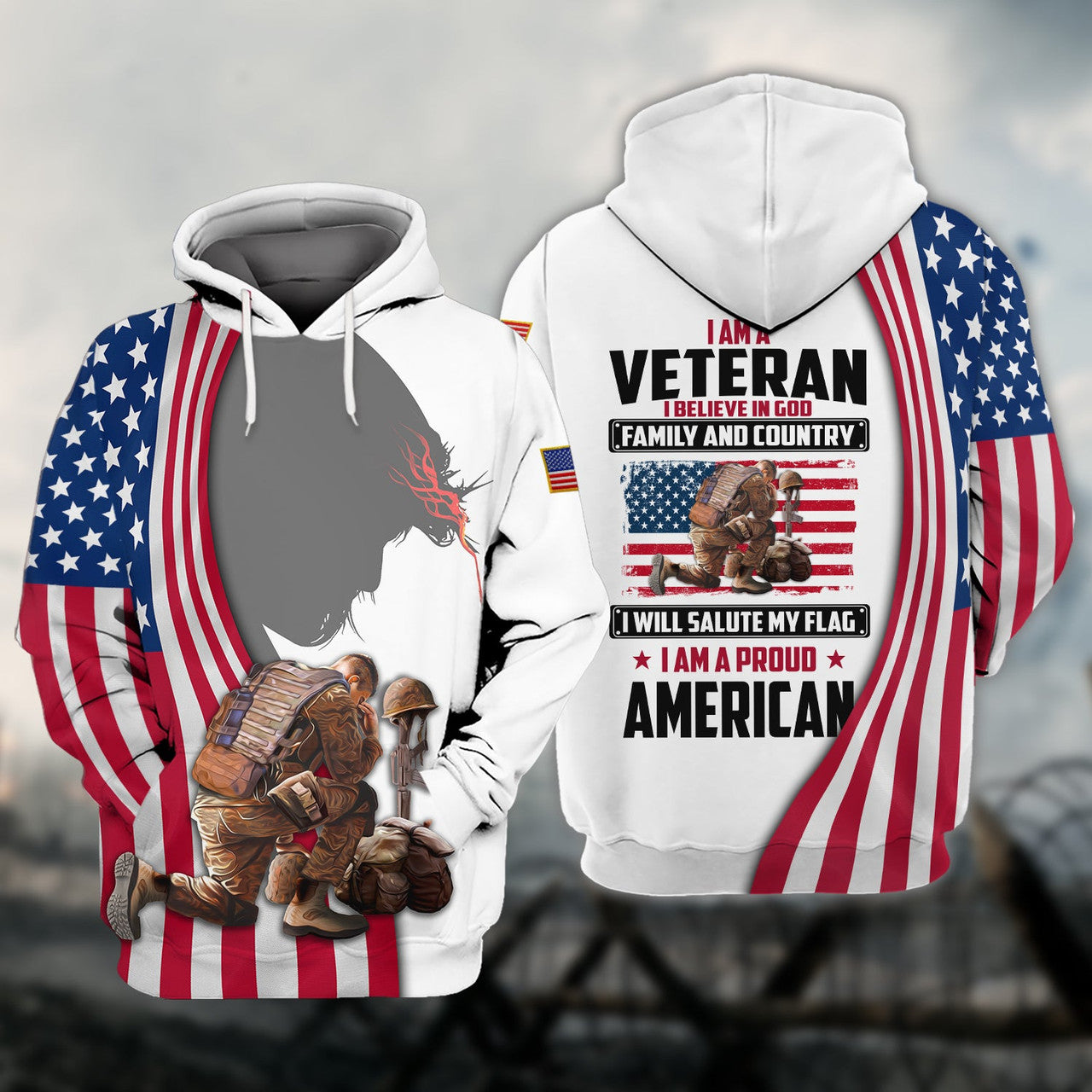 FUNSTUFFPRINT Veteran Jesus - 3D Full Print 3D Hoodie and Zip Hoodie
