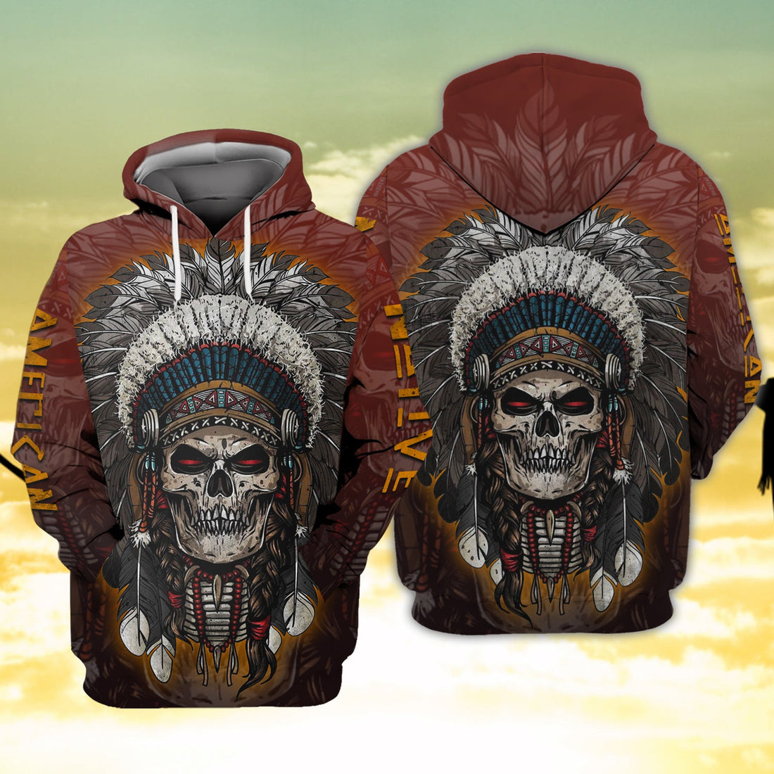 FUNSTUFFPRINT Native Skull 3D Hoodie and Zip Hoodie
