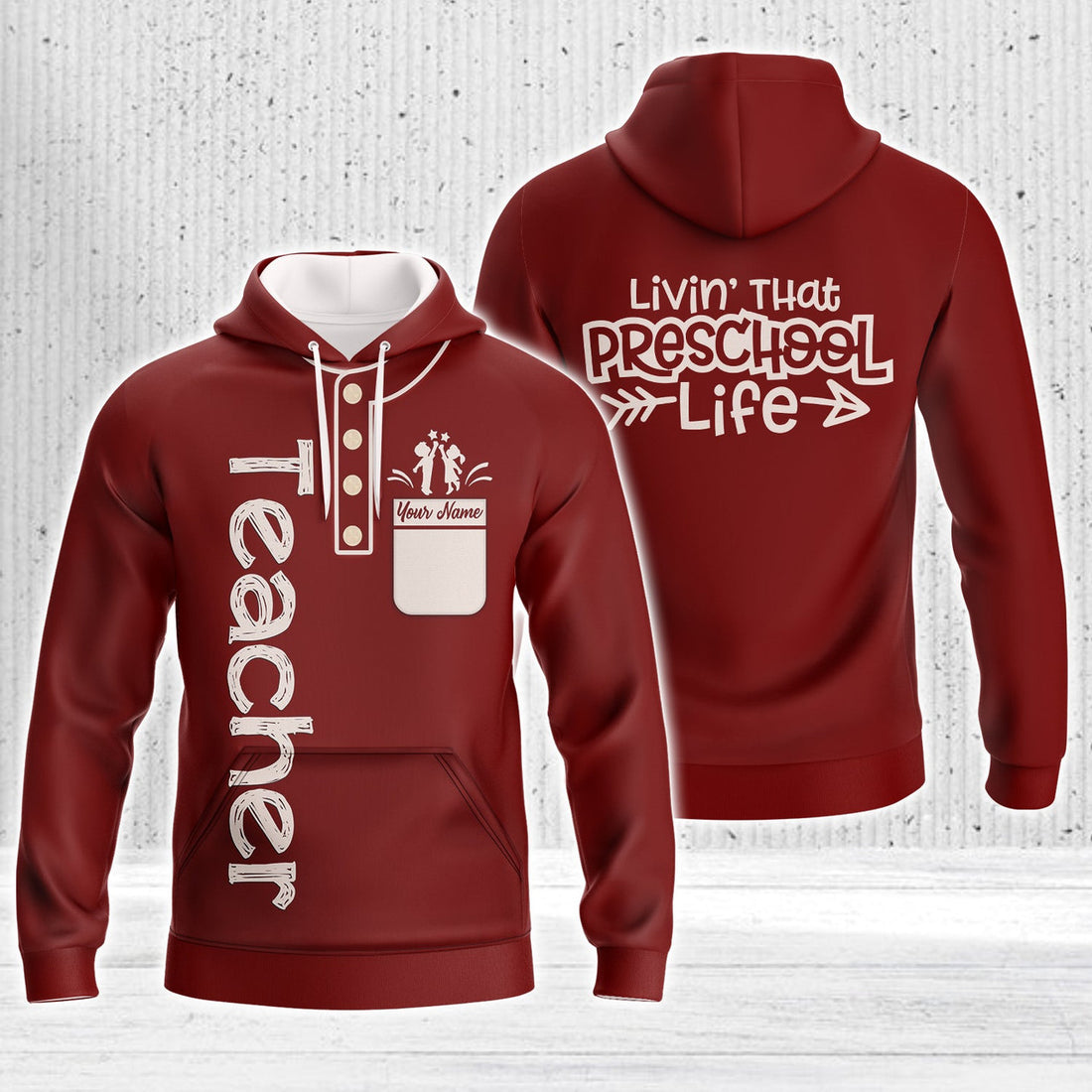 FUNSTUFFPRINT Personalized Preschool Teacher Graphic Design 3D Hoodie and Zip Hoodie