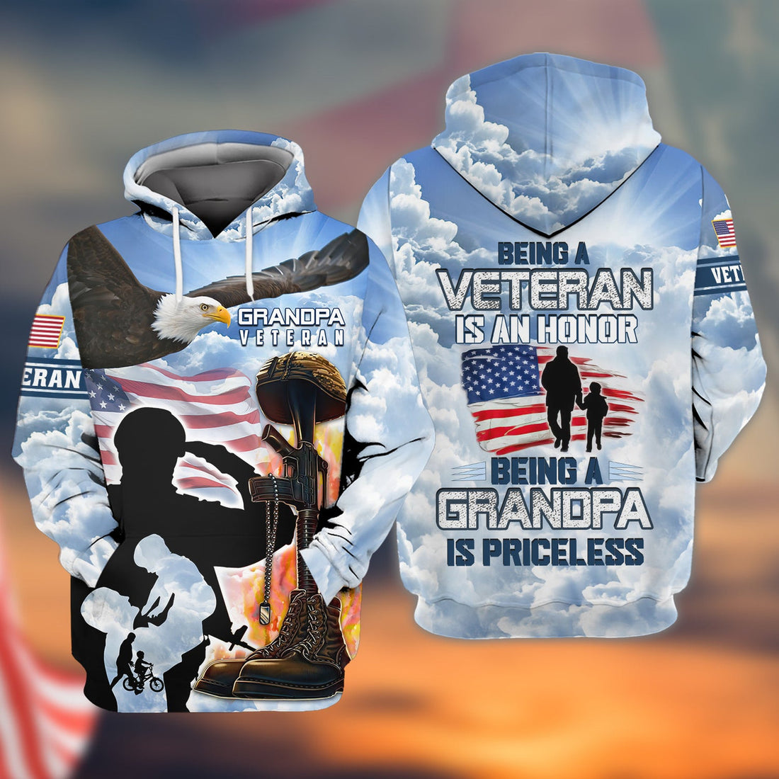 FUNSTUFFPRINT Grandpa Veteran 3D Hoodie and Zip Hoodie