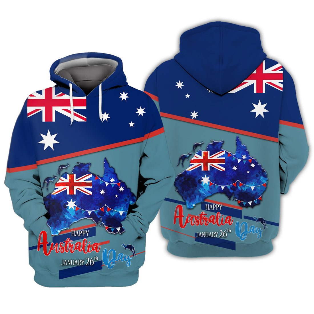 FUNSTUFFPRINT Happy Australia Day 3D Hoodie and Zip Hoodie
