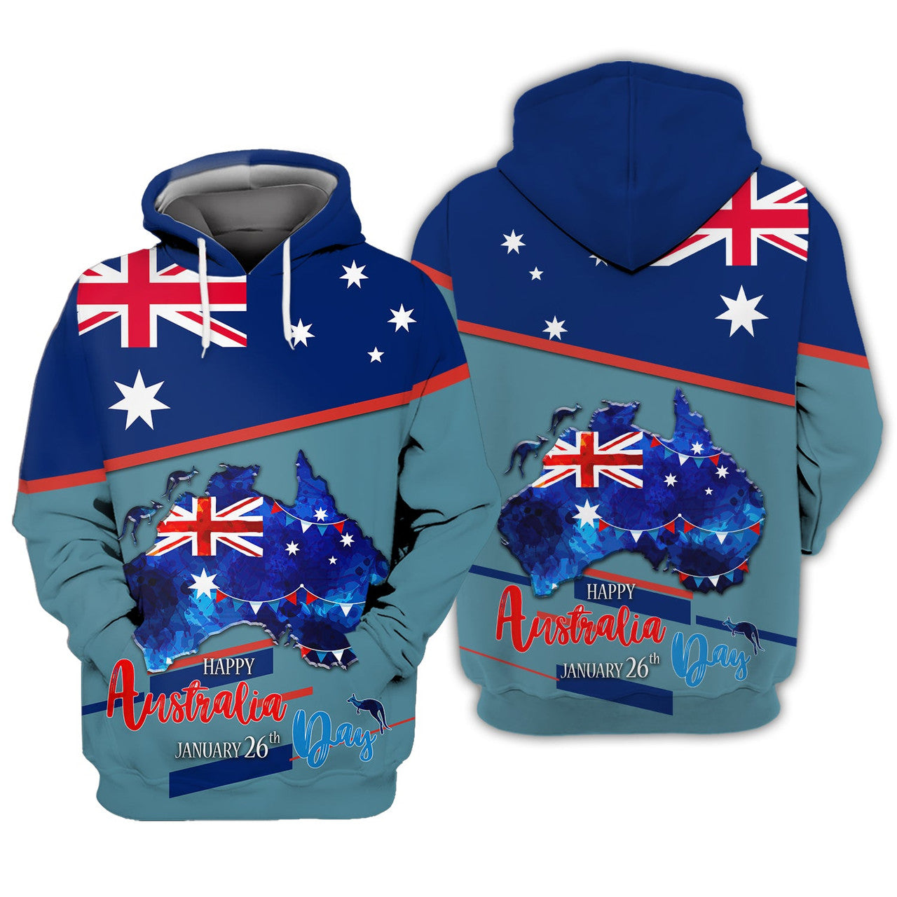 FUNSTUFFPRINT Happy Australia Day 3D Hoodie and Zip Hoodie