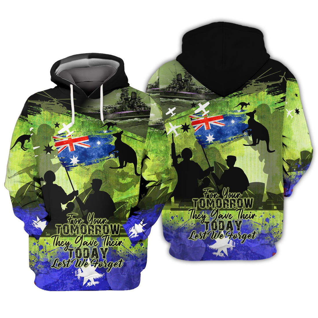 FUNSTUFFPRINT Anzac Day 25th April, Lest We Forget 3D Hoodie and Zip Hoodie