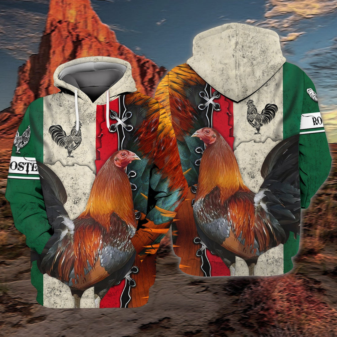 FUNSTUFFPRINT Rooster - MXC 3D Hoodie and Zip Hoodie