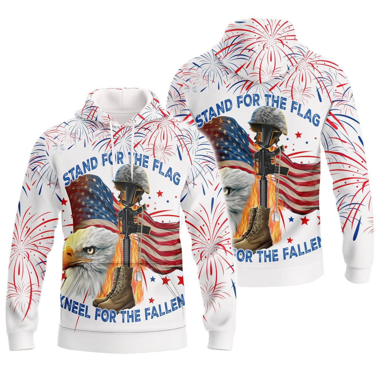 FUNSTUFFPRINT Independence Day Is Coming - Stand For The Flag Kneel For The Fallen Full Print 3D Hoodie and Zip Hoodie