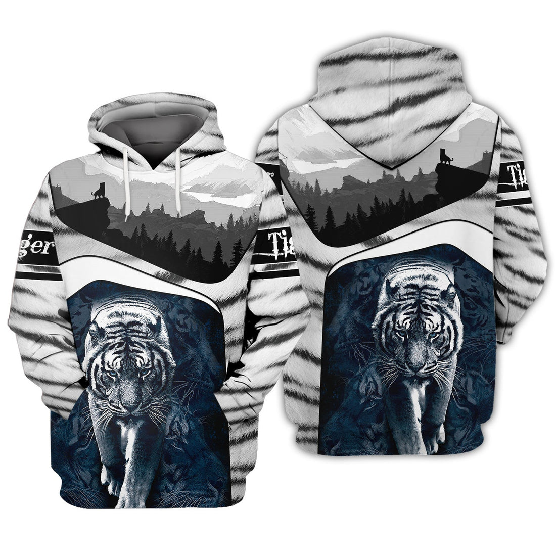FUNSTUFFPRINT White Tiger 0404 - 3D Full Print 3D Hoodie and Zip Hoodie