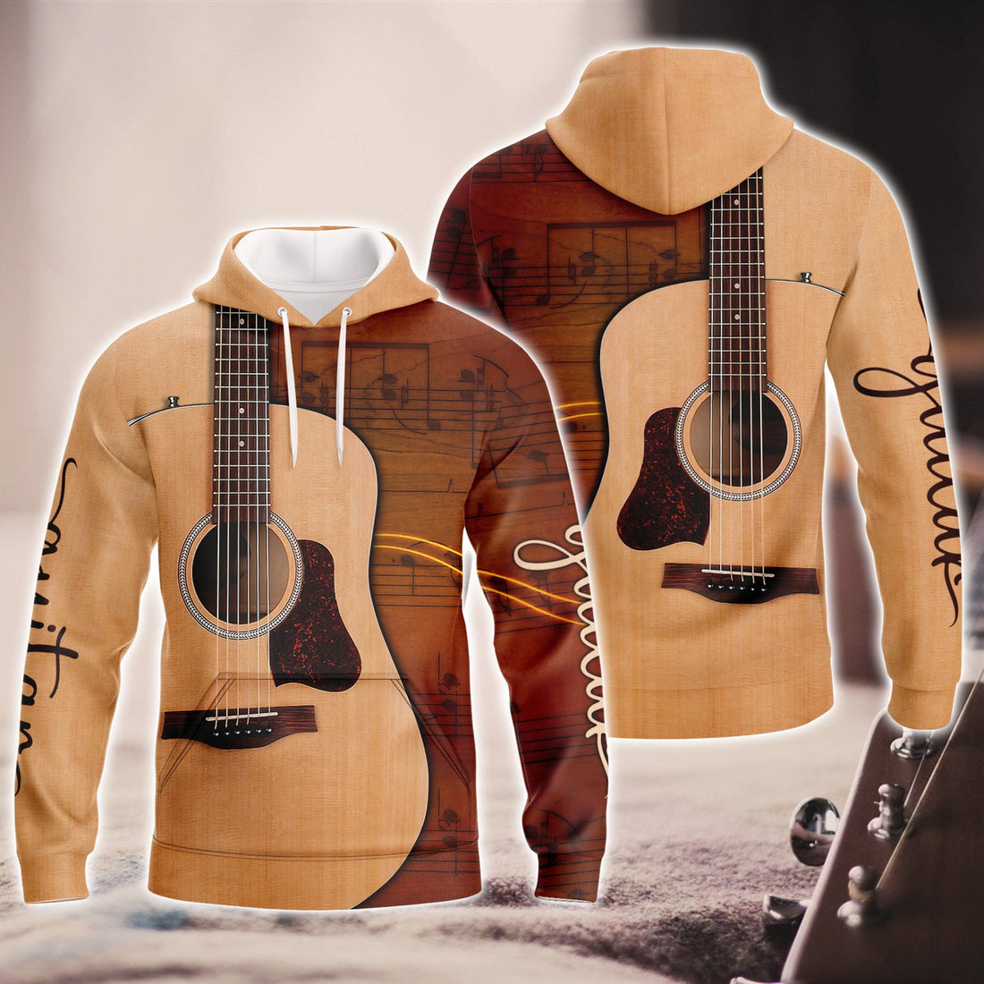 FUNSTUFFPRINT Love Guitar 3D Hoodie and Zip Hoodie
