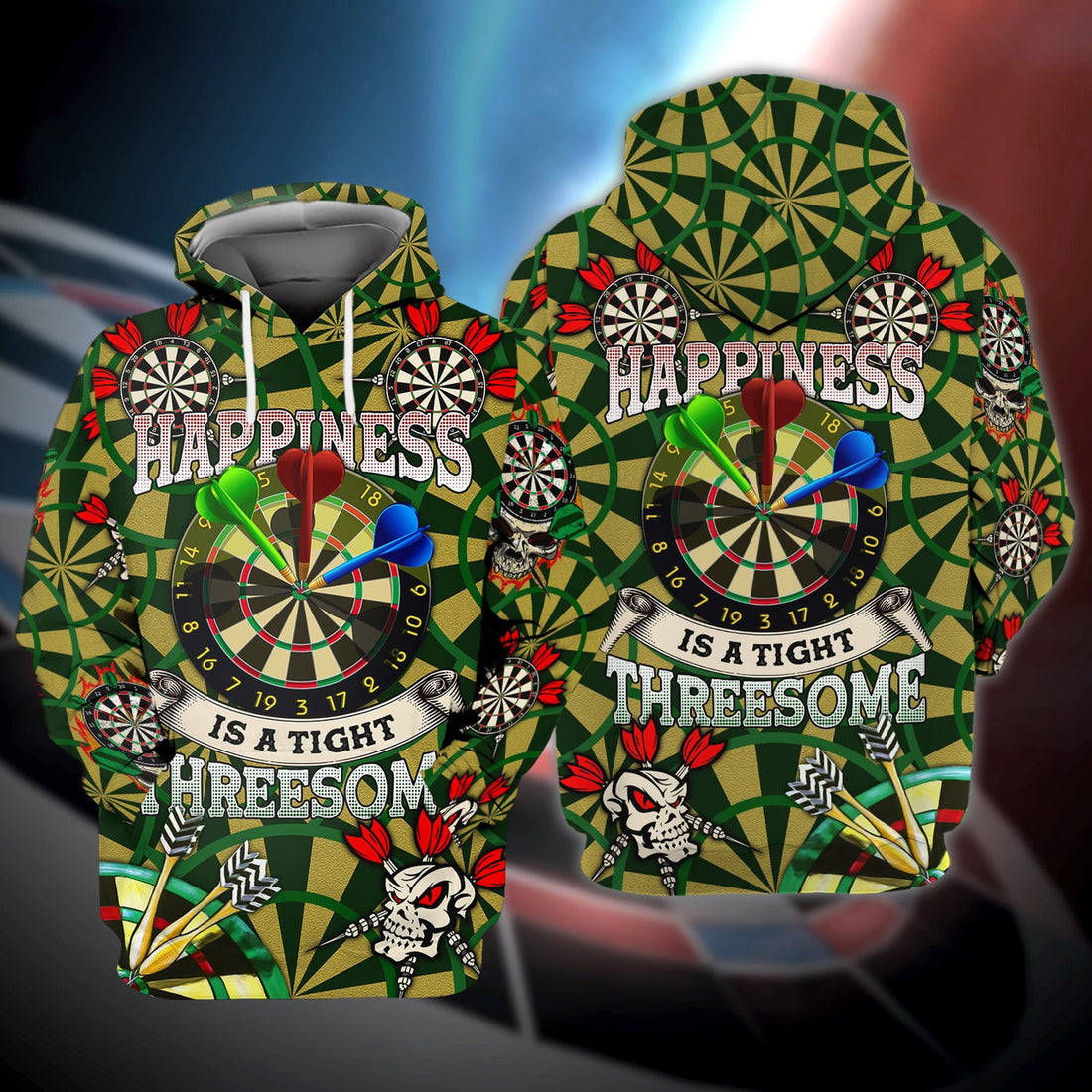 FUNSTUFFPRINT Happiness Is A Tight Threesome Darts e 3D Hoodie and Zip Hoodie