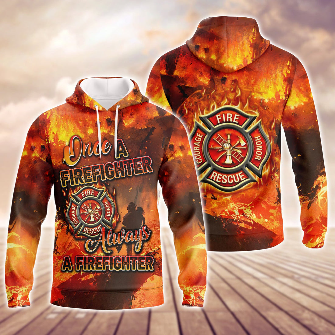 FUNSTUFFPRINT Firefighter FF - Full Print 3D Hoodie and Zip Hoodie