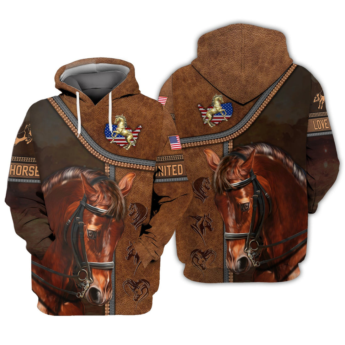 FUNSTUFFPRINT Brown Horse 3D Hoodie and Zip Hoodie