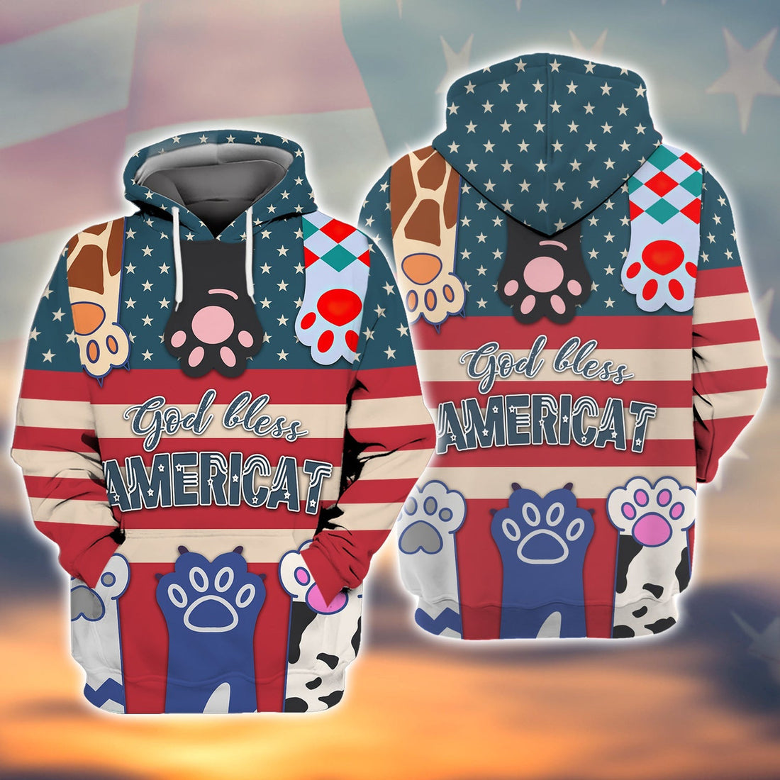 FUNSTUFFPRINT Cat America - 3D Full Print 3D Hoodie and Zip Hoodie