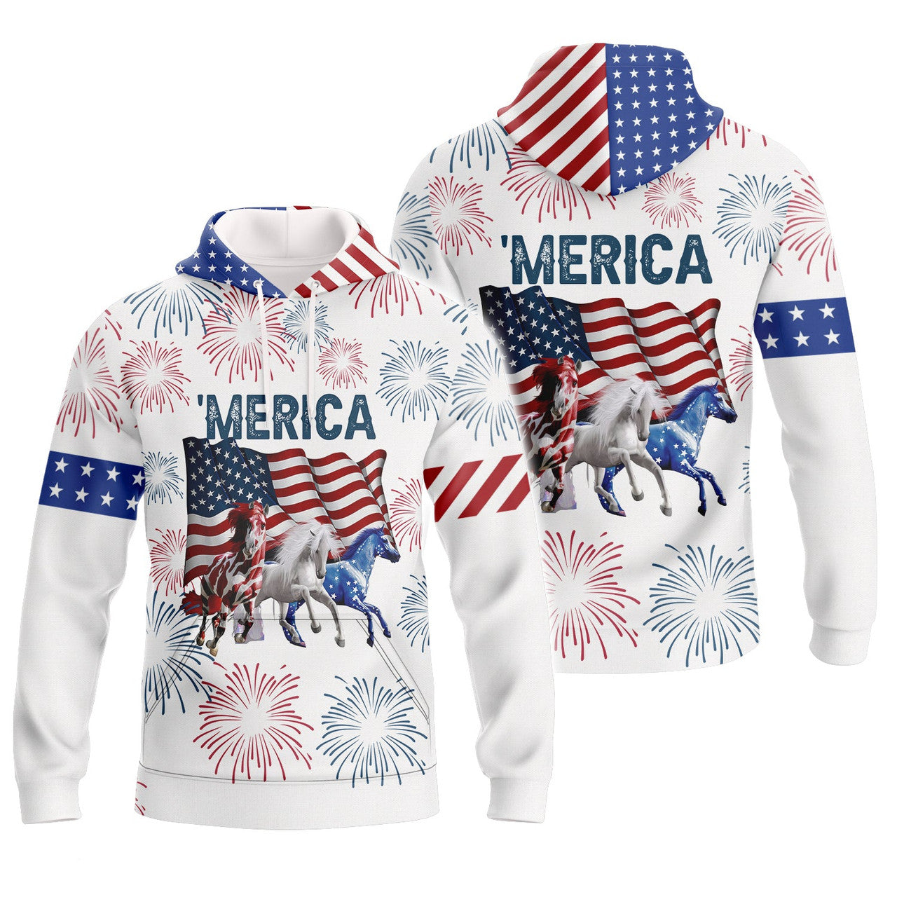 FUNSTUFFPRINT - Horse 'Merica 3D Hoodie and Zip Hoodie