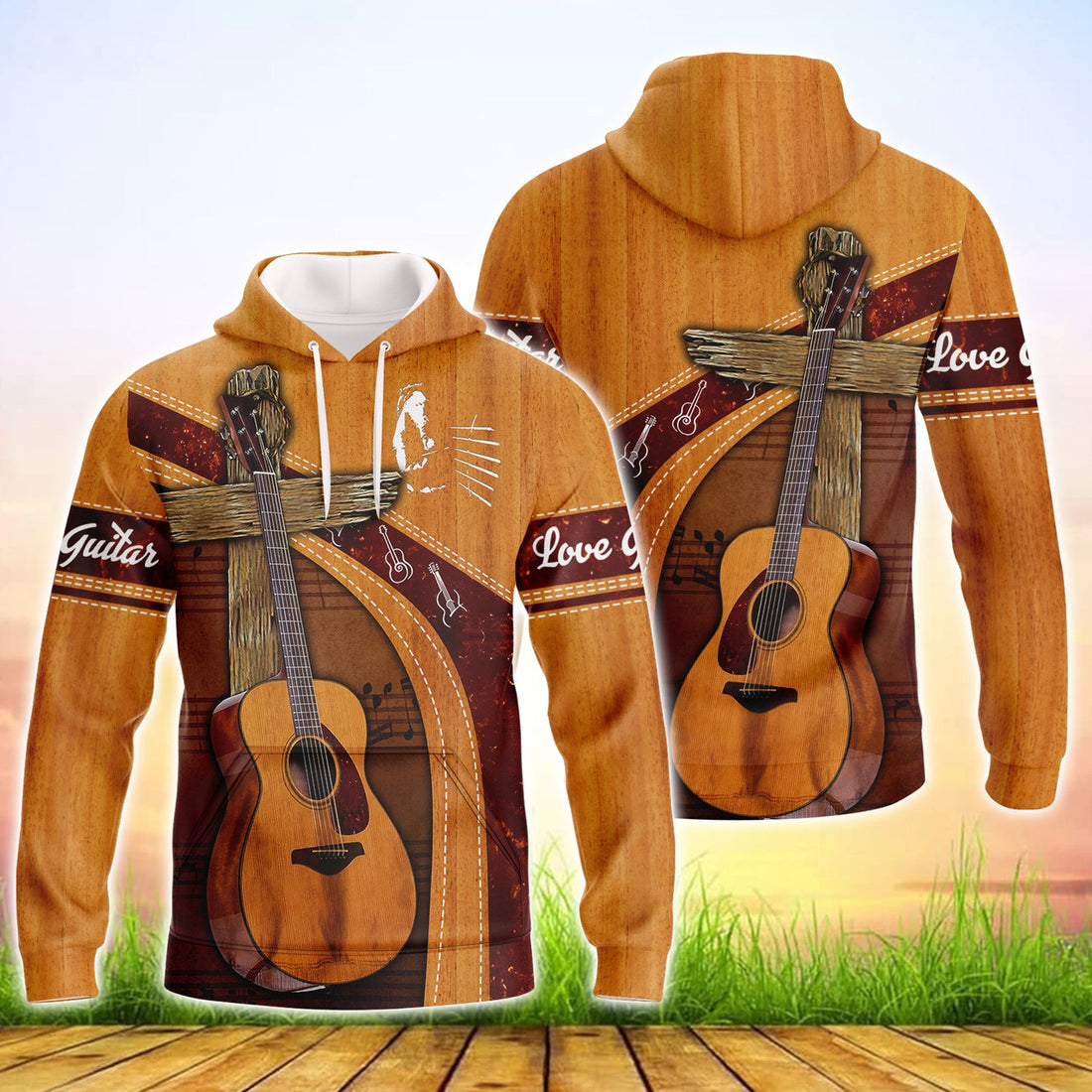 FUNSTUFFPRINT GUITAR - CROSS 3D Hoodie and Zip Hoodie