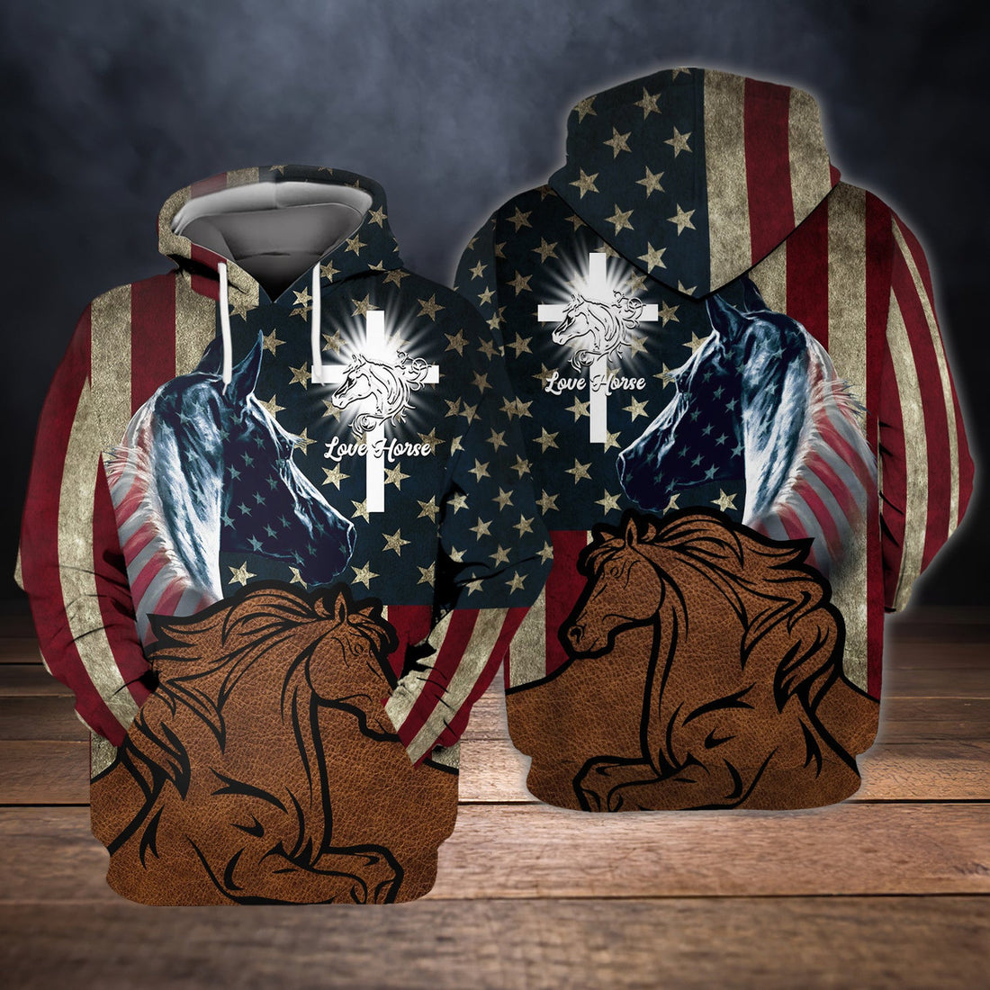FUNSTUFFPRINT Love Horse Usa 3D Hoodie and Zip Hoodie