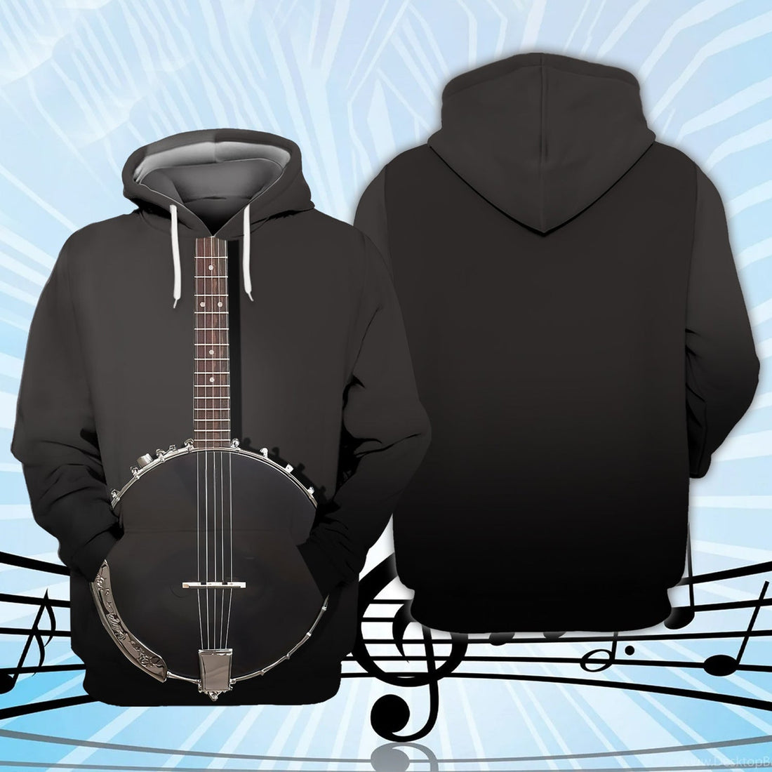FUNSTUFFPRINT Guitar Banjo 3D Hoodie and Zip Hoodie