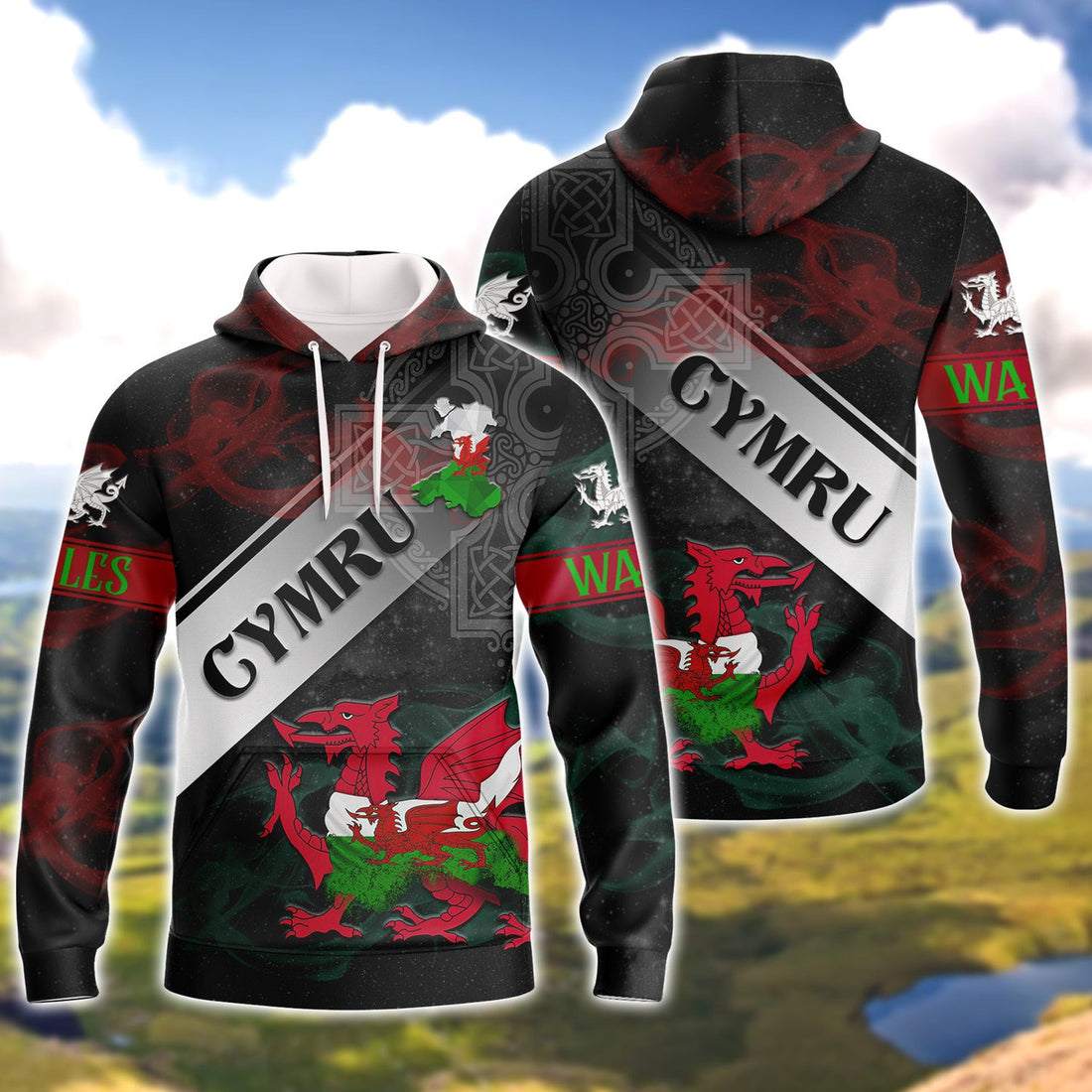 FUNSTUFFPRINT Wales Cymru 3D Hoodie and Zip Hoodie