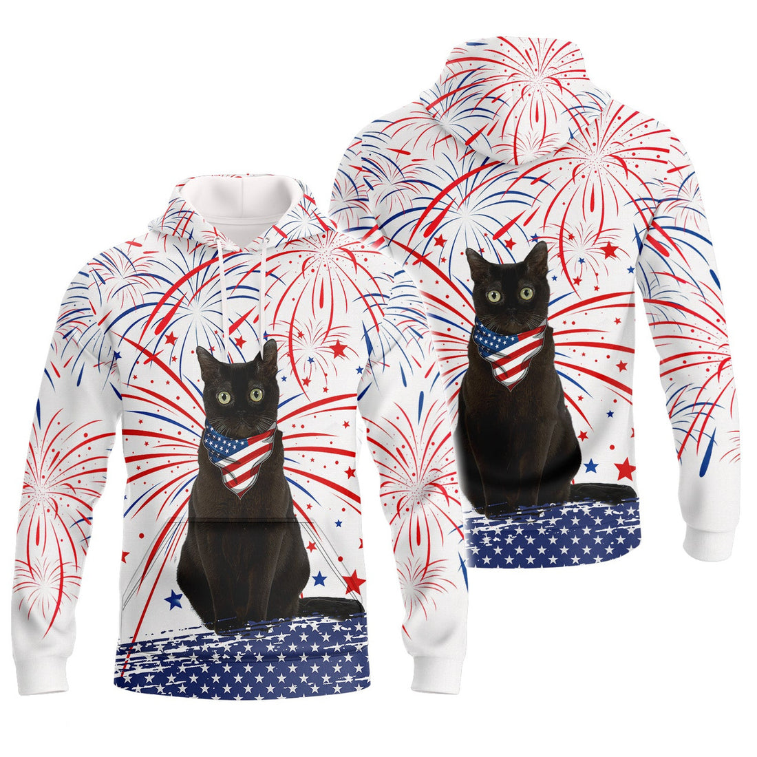 FUNSTUFFPRINT Independence Day Is Coming - Black Cat Full Print 3D Hoodie and Zip Hoodie