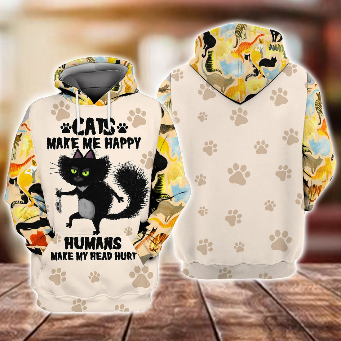 FUNSTUFFPRINT CATS MAKE ME HAPPY 3D Hoodie and Zip Hoodie