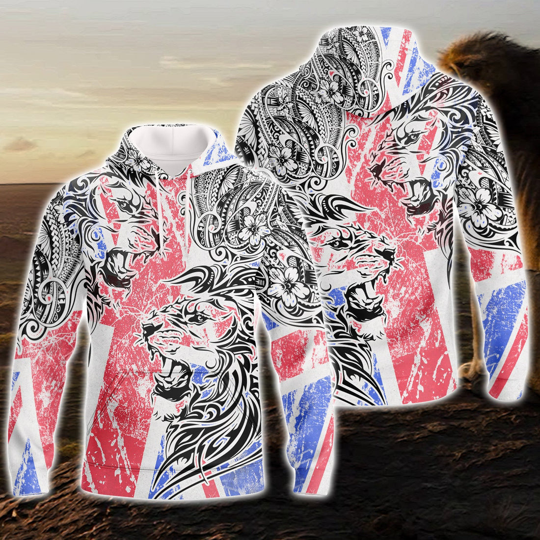 FUNSTUFFPRINT Lion British 3D Hoodie and Zip Hoodie