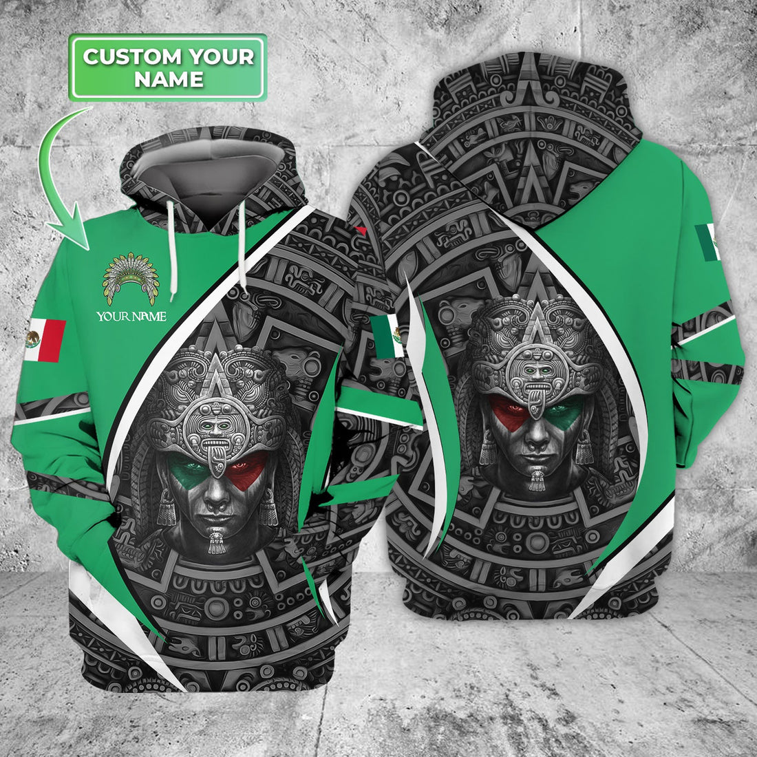 FUNSTUFFPRINT Mexican Aztec Warrior - Personalized Name 3D Hoodie and Zip Hoodie