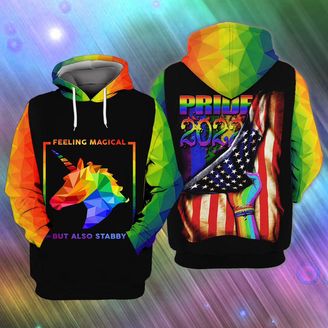 FUNSTUFFPRINT LGBT Pride Feeling Magical But Also Stabby 3D Hoodie and Zip Hoodie