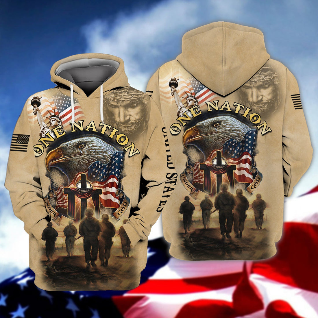 FUNSTUFFPRINT One Nation Under God 3D Hoodie and Zip Hoodie