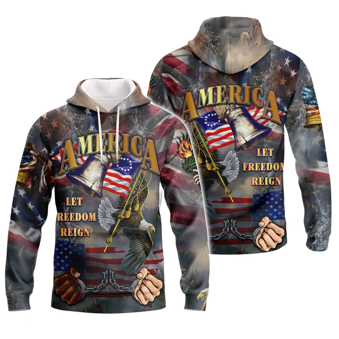 FUNSTUFFPRINT Independence American Let Freedom Reign 3D Hoodie and Zip Hoodie