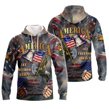 FUNSTUFFPRINT Independence American Let Freedom Reign 3D Hoodie and Zip Hoodie