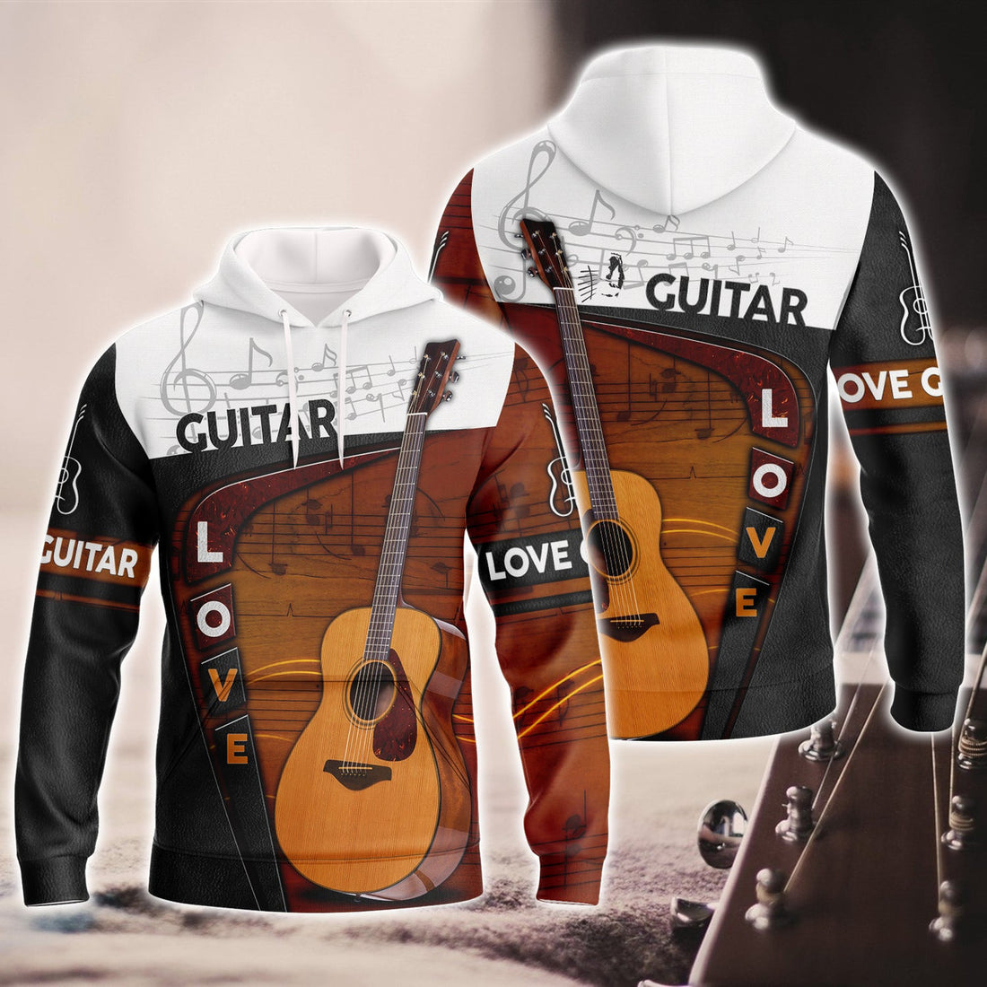 FUNSTUFFPRINT Guitar Full Print 3D Hoodie and Zip Hoodie