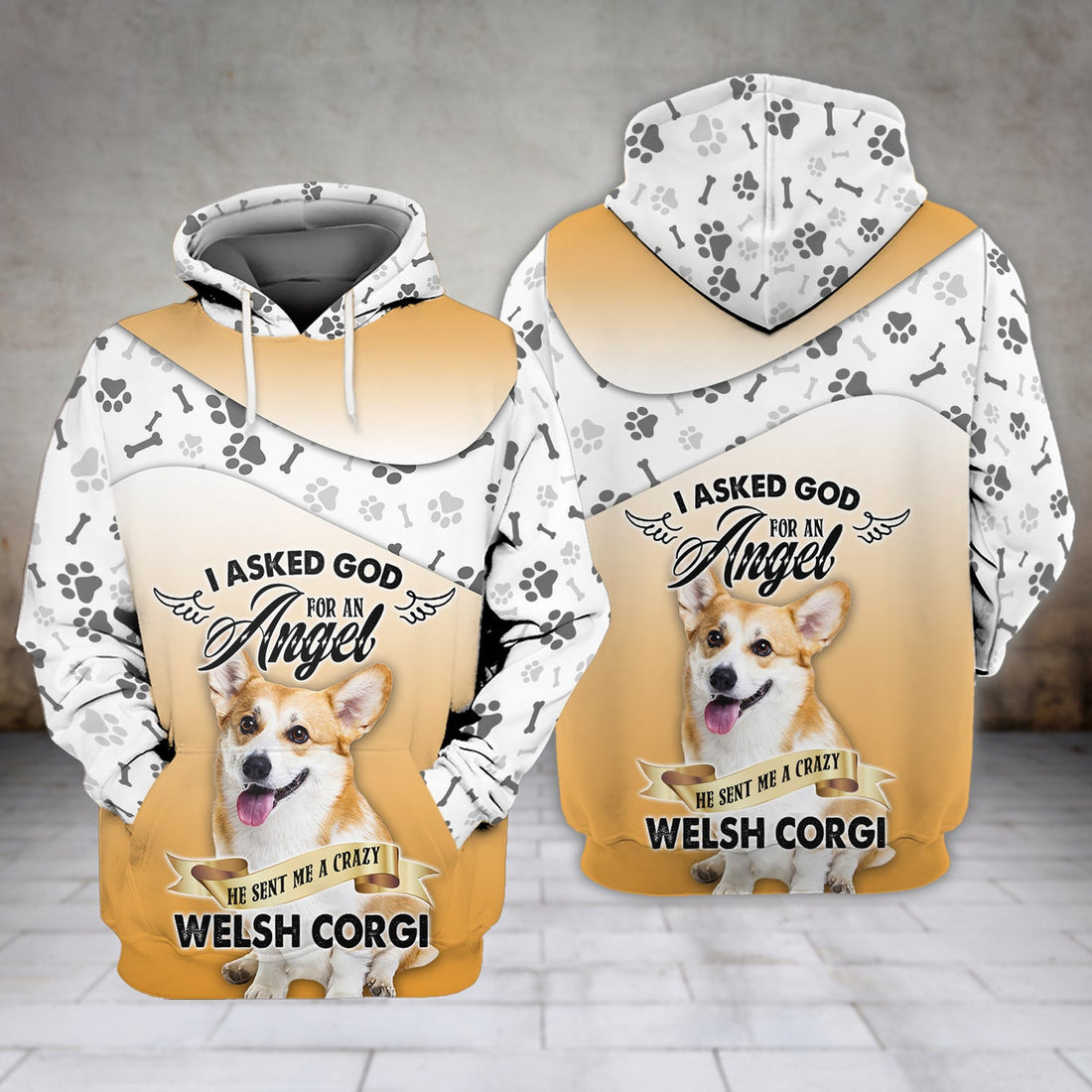 FUNSTUFFPRINT Welsh Corgi I Asked God - 3D Full Print 3D Hoodie and Zip Hoodie