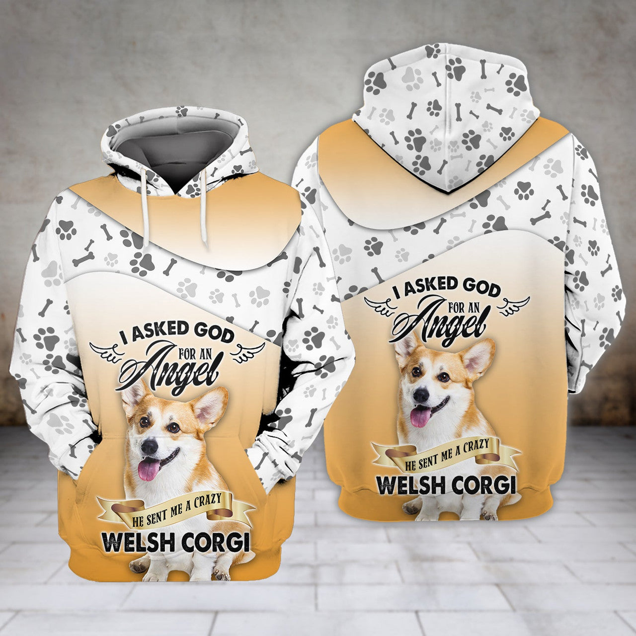 FUNSTUFFPRINT Welsh Corgi I Asked God - 3D Full Print 3D Hoodie and Zip Hoodie