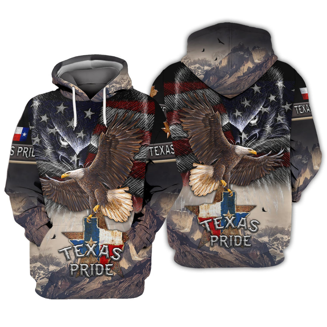 FUNSTUFFPRINT Eagle Texas, Texas Pride, 3D Full Print 3D Hoodie and Zip Hoodie