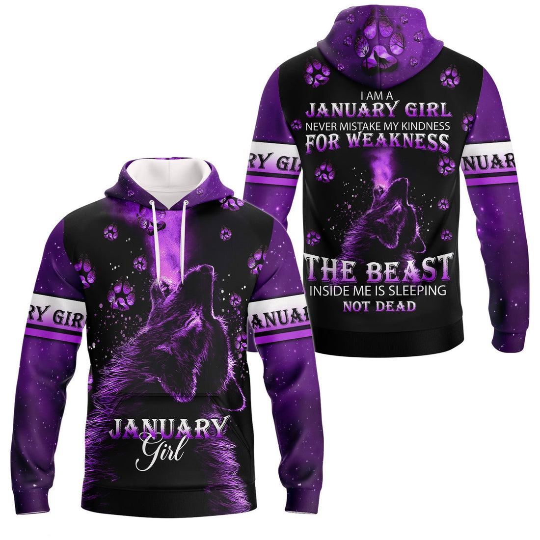 FUNSTUFFPRINT Wolf Paws January 3D Hoodie and Zip Hoodie