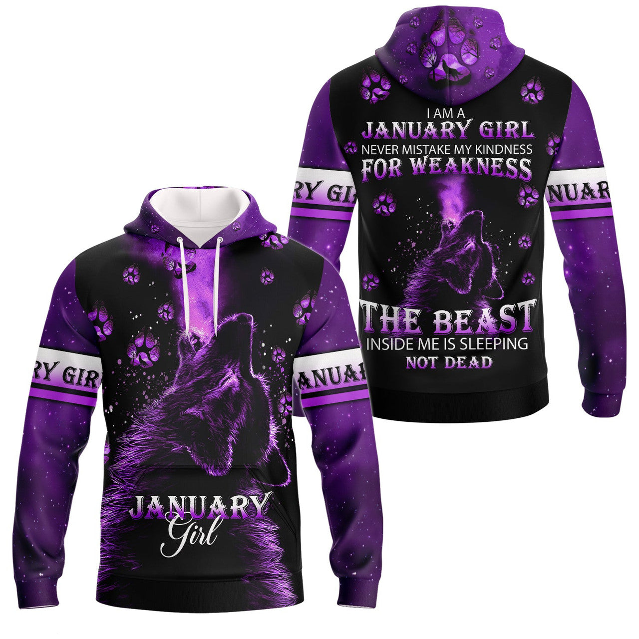 FUNSTUFFPRINT Wolf Paws January 3D Hoodie and Zip Hoodie