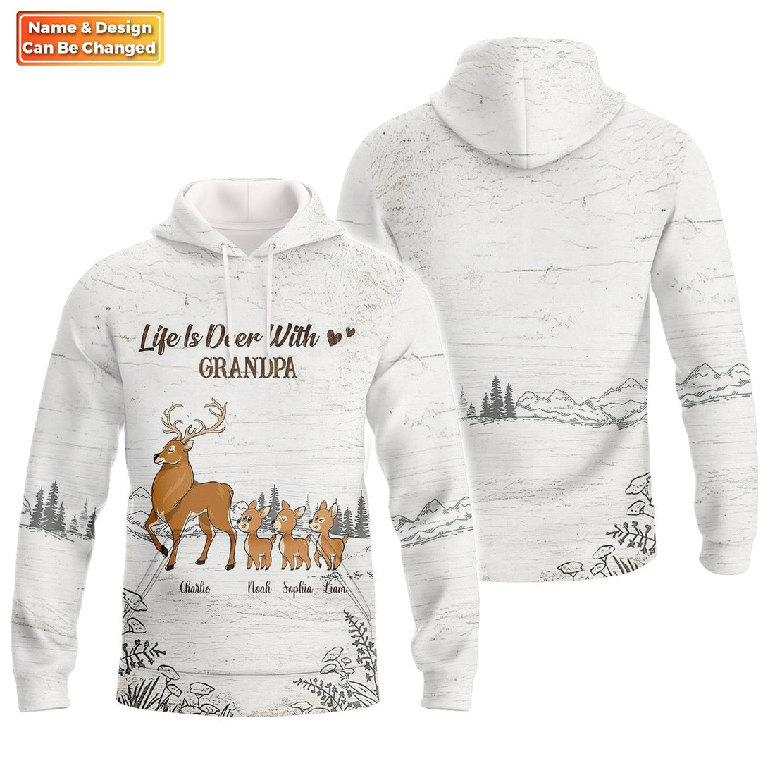 FUNSTUFFPRINT Life Is Deer With Dad Grandpa Personalized Custom 3D Hoodie and Zip Hoodie