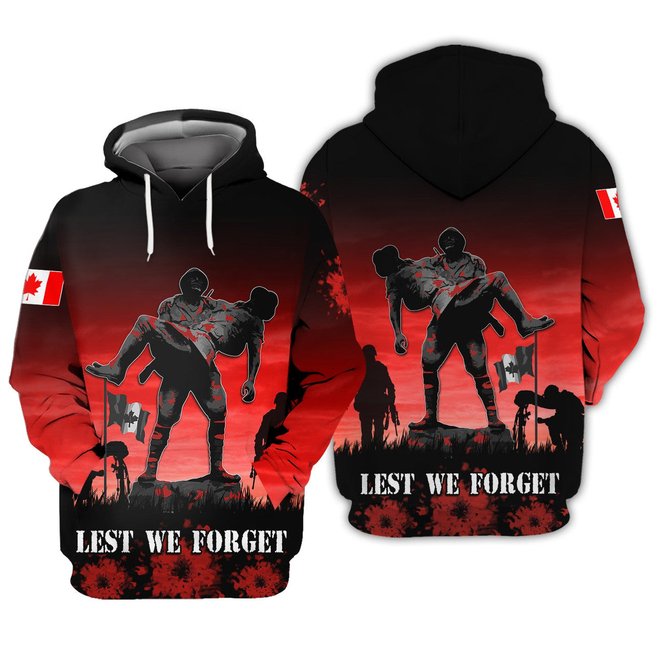 FUNSTUFFPRINT Lest We Forget Canada Remembrance 3D Hoodie and Zip Hoodie