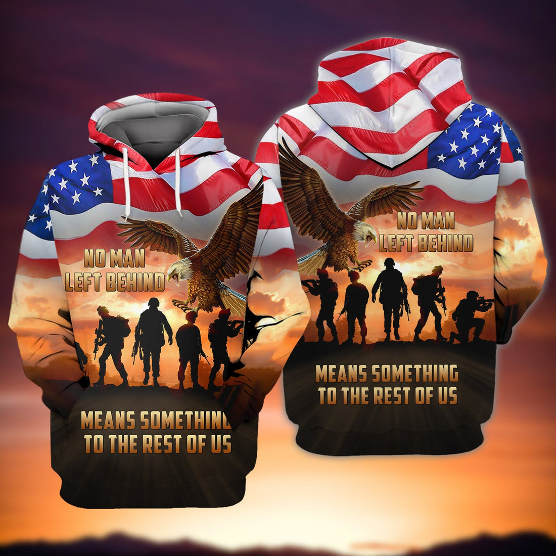 FUNSTUFFPRINT NO MAN LEFT BEHIND 3D Hoodie and Zip Hoodie