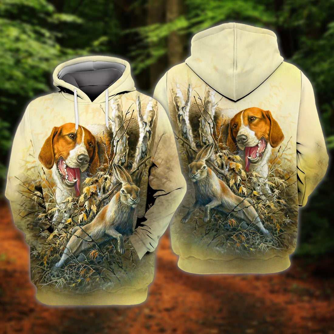 FUNSTUFFPRINT Rabbit Hunting With Beagles 3D Hoodie and Zip Hoodie